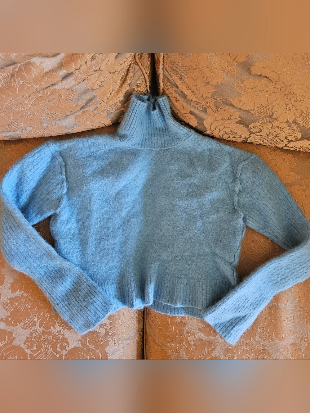 Free People 100% Cashmere Sky Blue Cropped Crew Neck Sweater